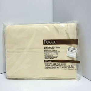 𝅺vintage JC Penney Twin Size Flat Sheet Neutral Color Beige